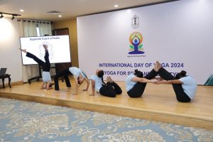 Yoga Asanas being taught on International Yoga Day